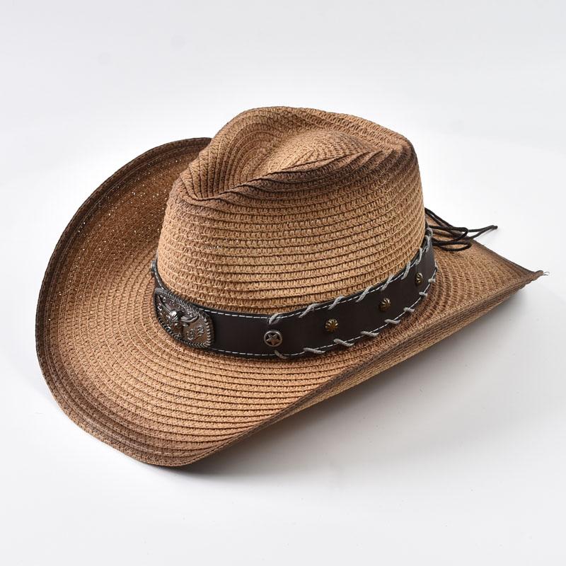 

Summer Western Cowboy Straw Hat For Men Women Outdoor Wide Brim Sun Hats Holiday Beach Breathable Jazz Cap One Size хакі
