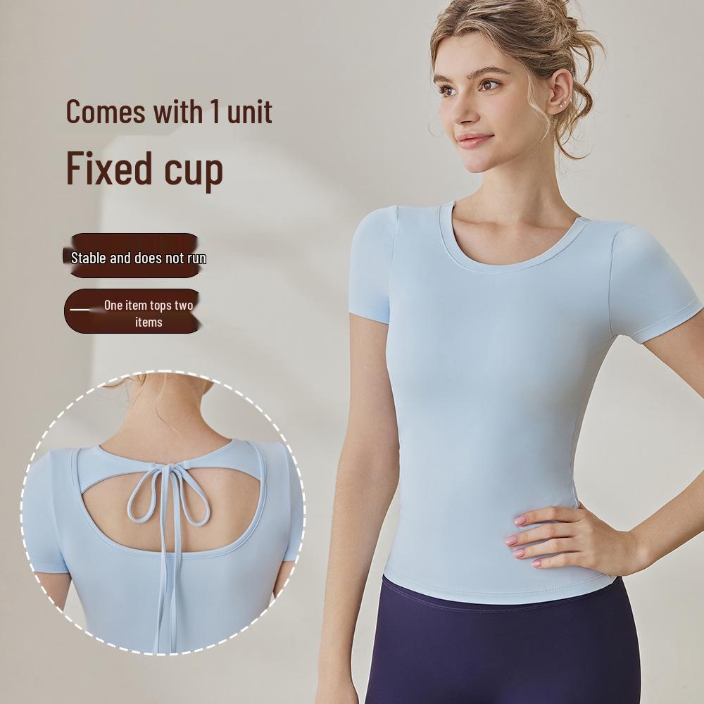 Women's 2026 Quick-Dry Yoga T-Shirt - Breathable, Slim Fit, Short Sleeve, with Chest Pads for Outdoor Fitness.