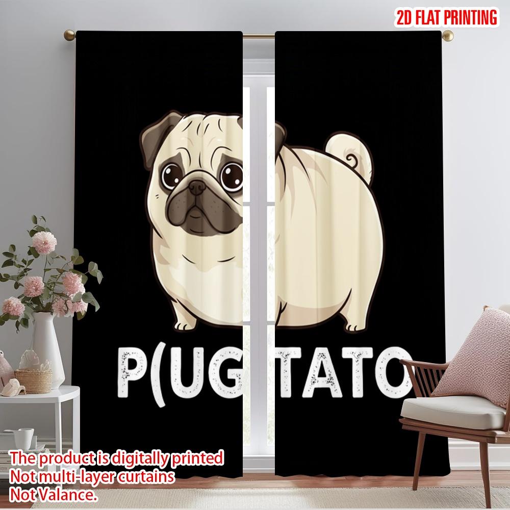 

2 шт. 2D плоская печать Праздничные шторы на окна Милый мопс Картошка Смешной полиэстер Без электричества Праздничные украшения Использовать для 52.50×116.00 CM 2pcs