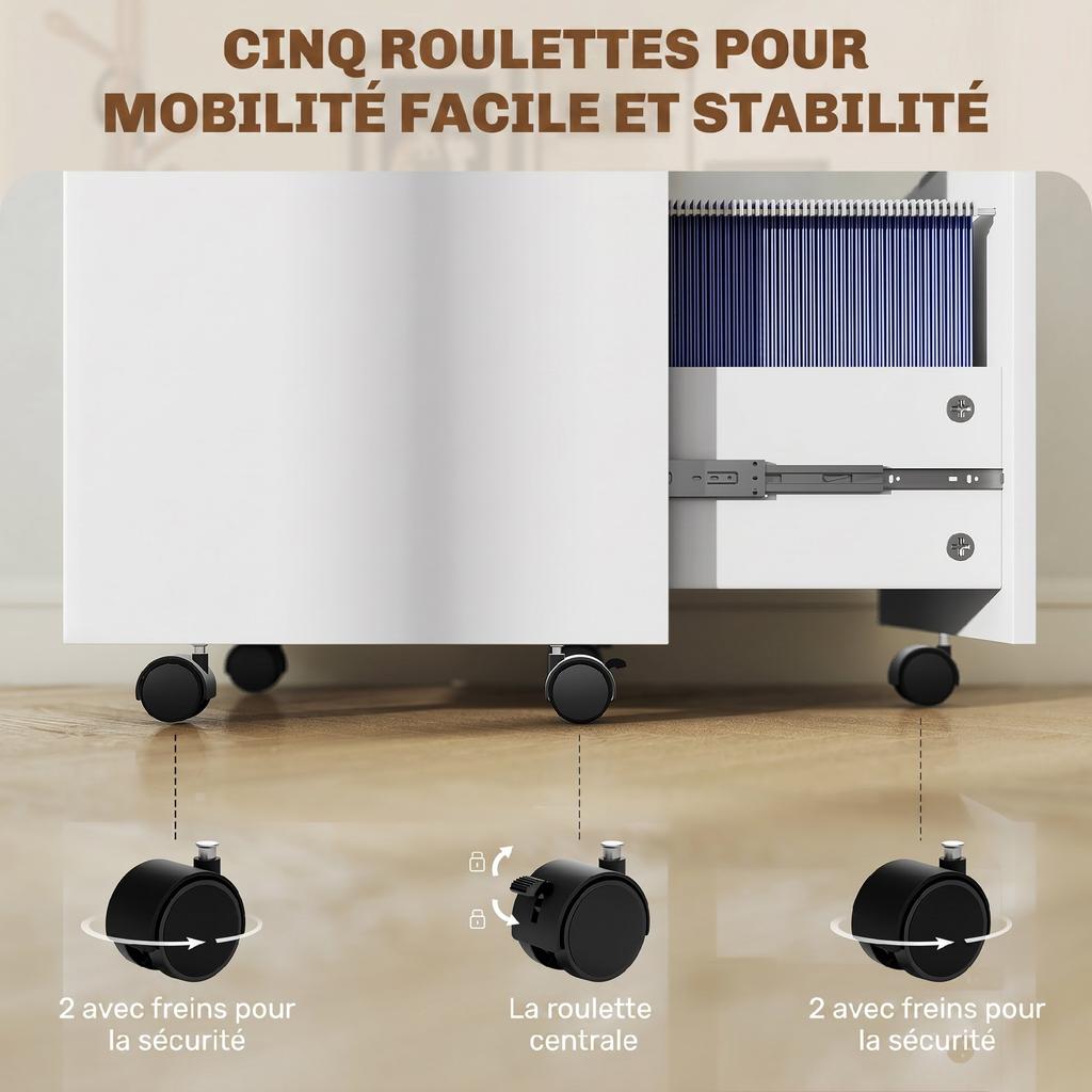 Office Pedestal, 2 Drawers, 2 Hanging File Bars, Lockable, 2 Keys, 42 x 40 x 60 cm