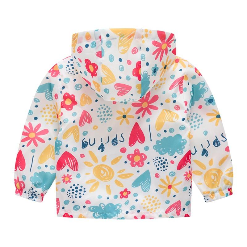 2-9 Years Kids Spring Autumn Thin Hooded Coat Printed Zipper Outwear