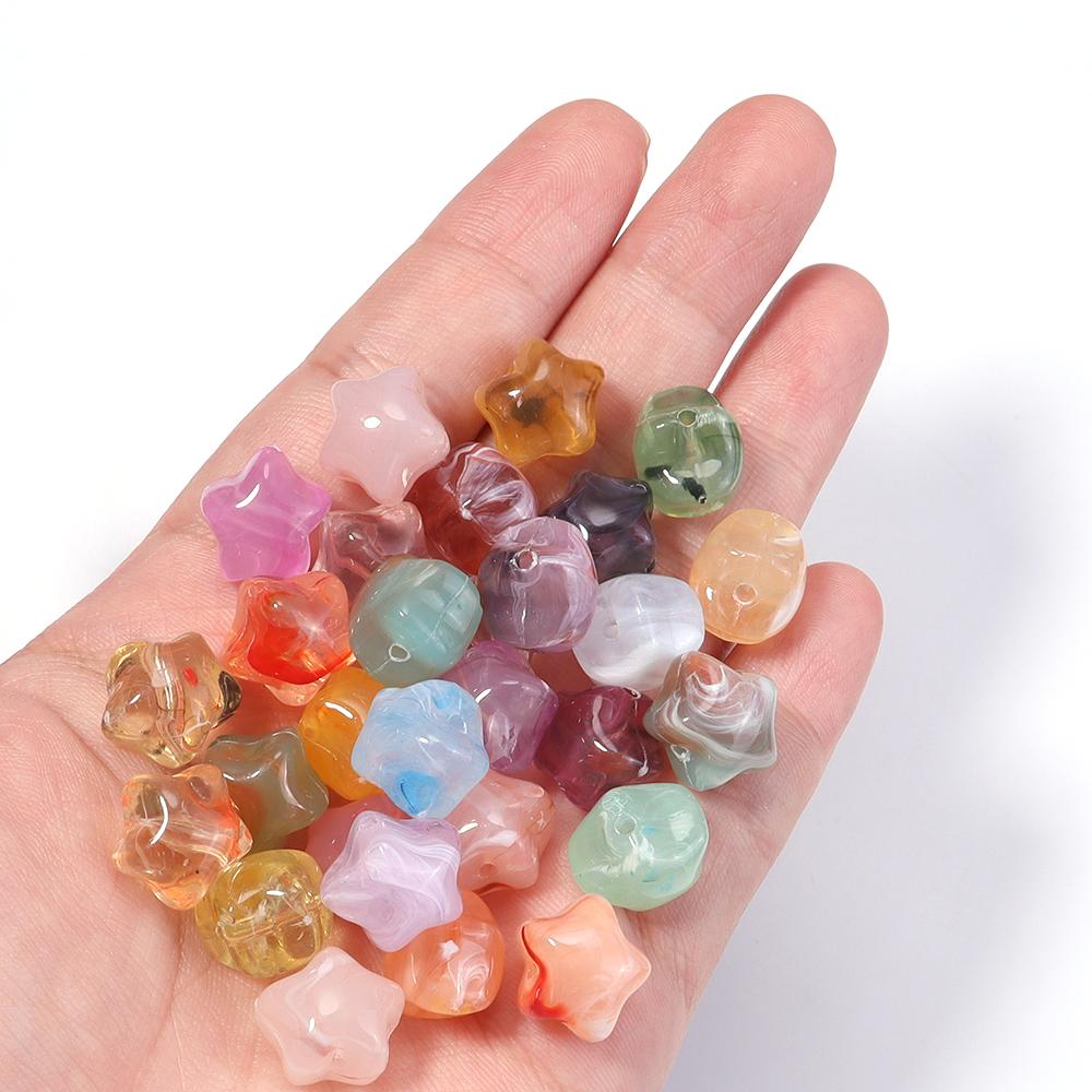 30pcs Acrylic Star Beads Colorful Chubby Five-pointed Star Loose Beads For Jewelry Making DIY Bracelets Earrings Accessories