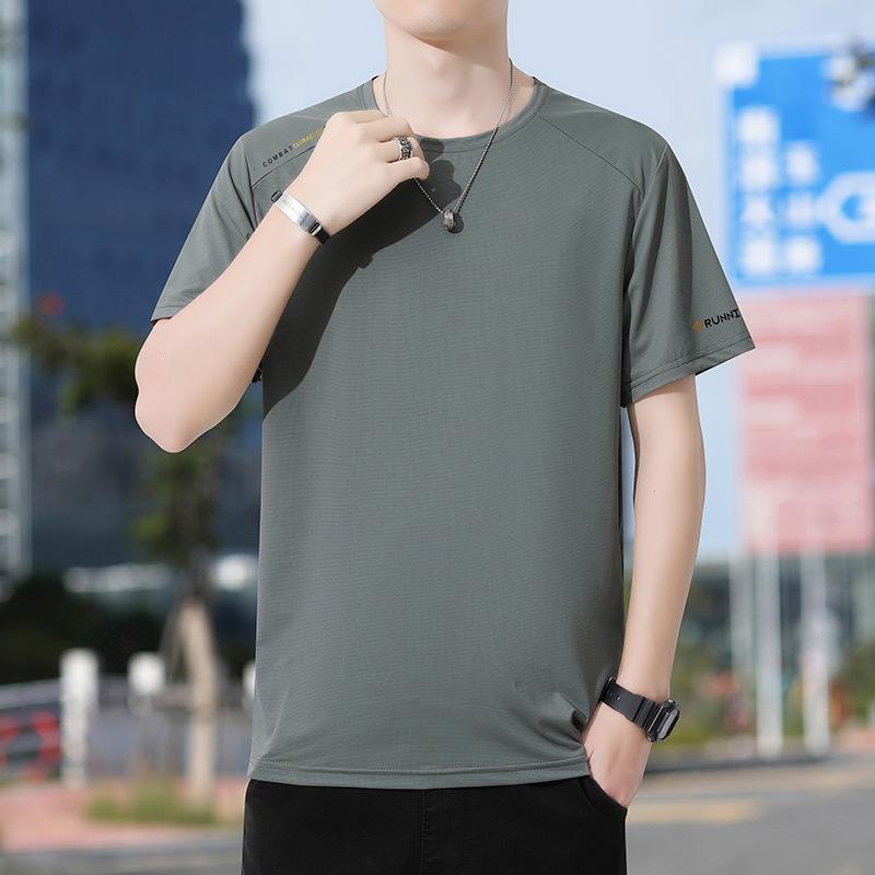 Ice Silk Short-Sleeved T-Shirt Men'S Summer Thin Round Neck Half-Sleeved Bottoming Shirt Quick-Drying Sports And Leisure Men'S High-End Top