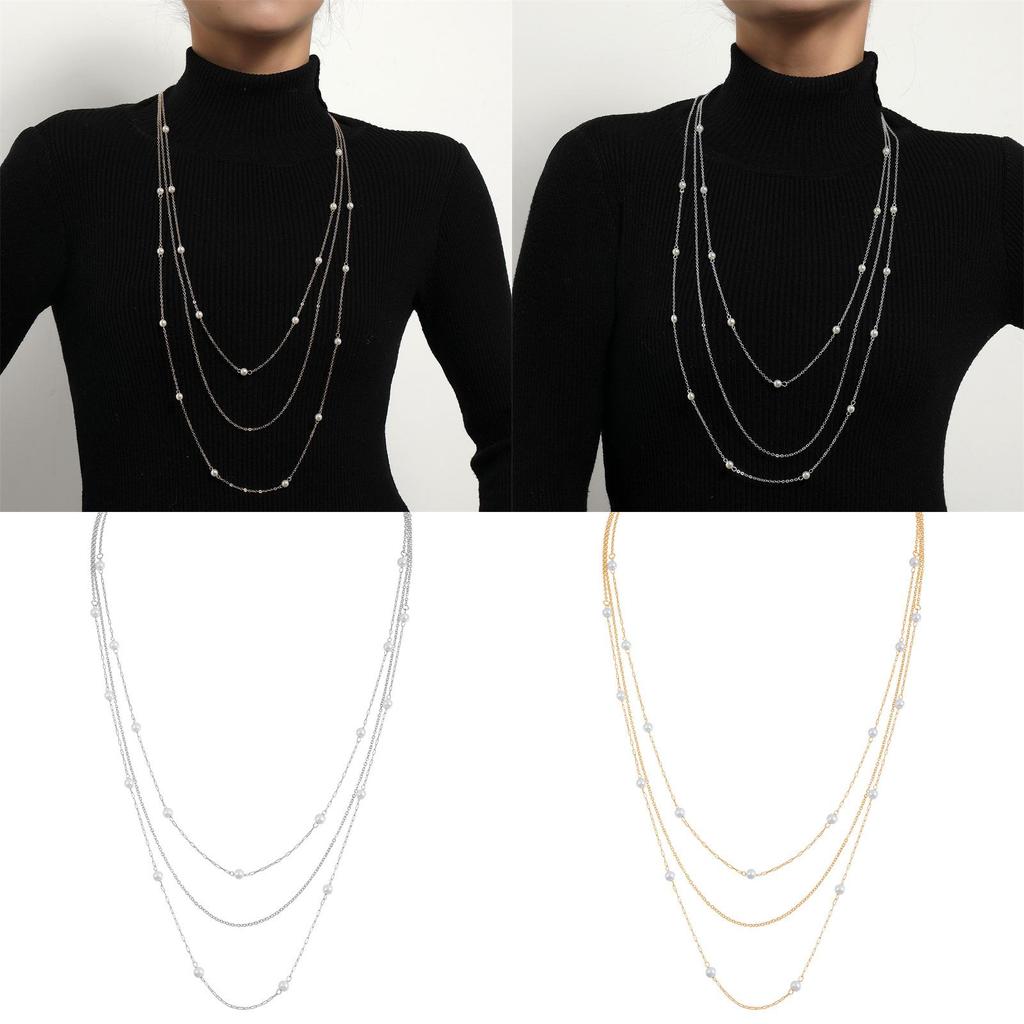 Fashion Long Pendant Necklace With O Link Chain And Pearl For Daily Wear