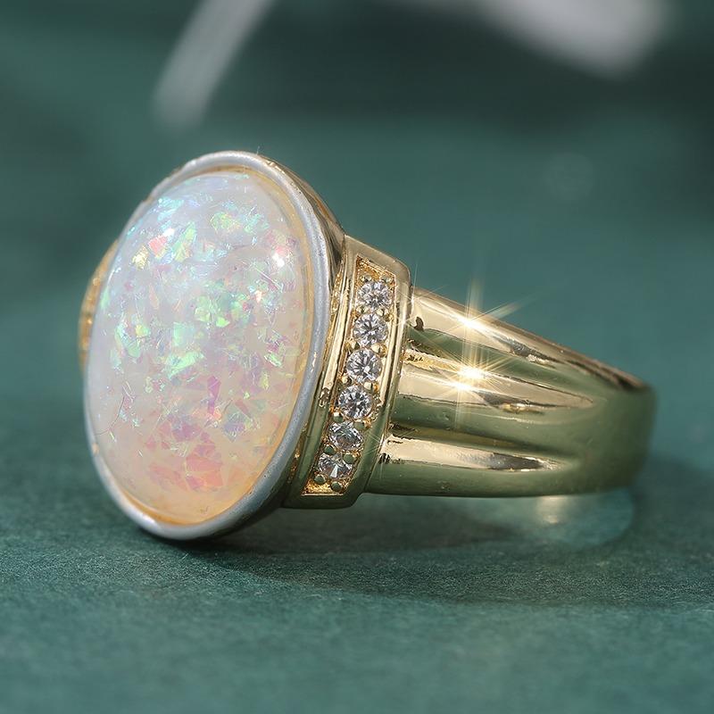 Exquisite Oval Inlaid Faux Opal White CZ Women's Ring Vintage CopperColor Daily Wear Party Jewelry Anniversary Gift