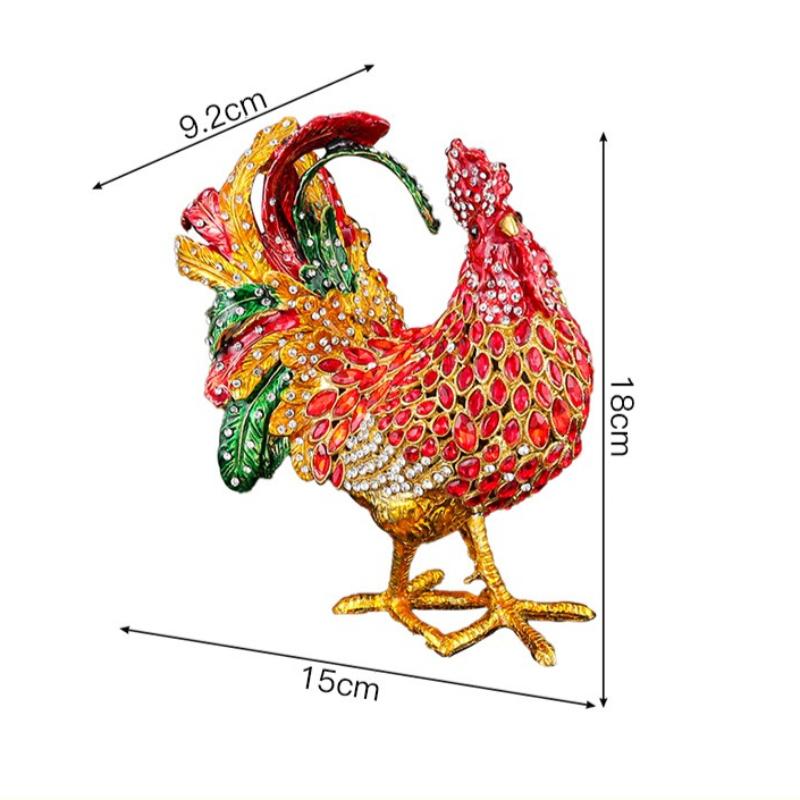Alloy Rooster Jewelry Box with Crystal Rhinestones Home Office Decor Luxury Gift Idea for Women