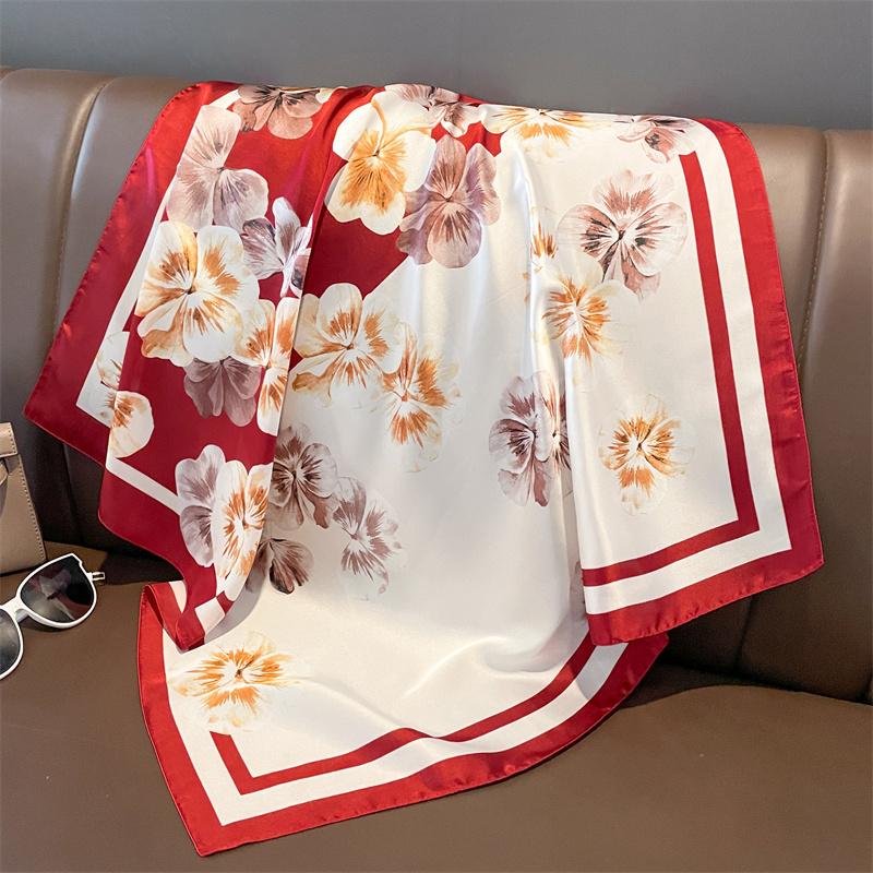 Fashion Women's Luxury Silk Scarf Floral Print Spring Summer Small Necktie Hairband Bag