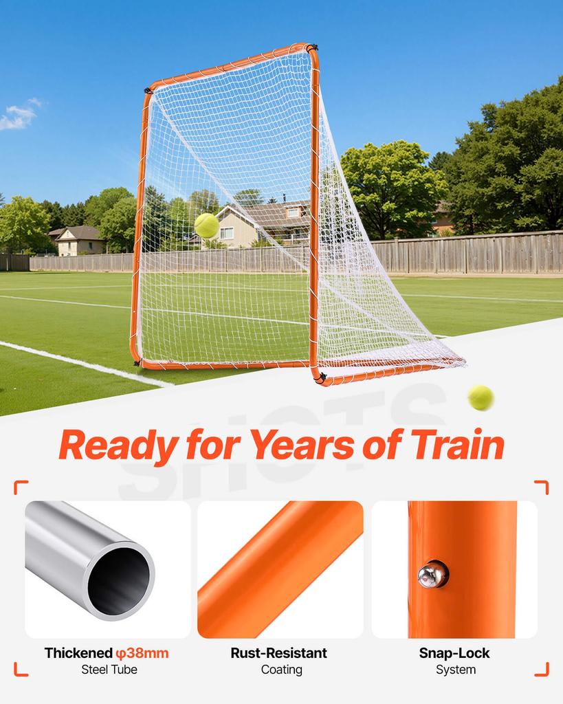VEVOR Lacrosse Goal, 6' X 6' Lacrosse Net, Steel Frame Backyard Lacrosse Training Equipment, Portable Lacrosse Goal with Carry Bag