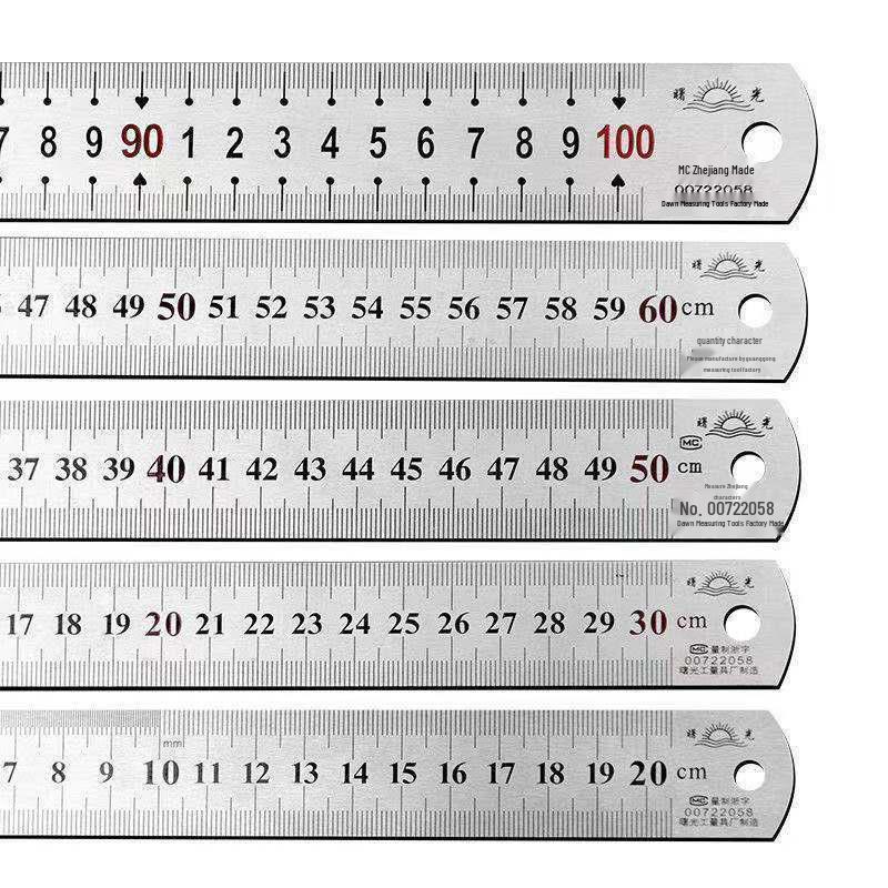 Riglă din Oțel Inoxidabil Față-Verso, Îngroșată pentru Desen Studențesc, Disponibilă în 15/20/30/50 cm și 1 Metru