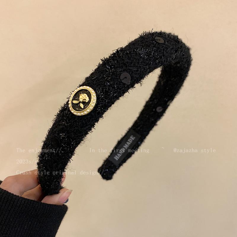 Elegantní korejská čelenka z perlového sametu - Vysoká na temeni hlavy, Široký okrajový vlasový doplněk