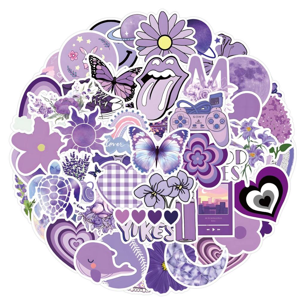 60 Purple Cartoon Stickers: Waterproof Decorations for Stationery, Water Cups, and Computers