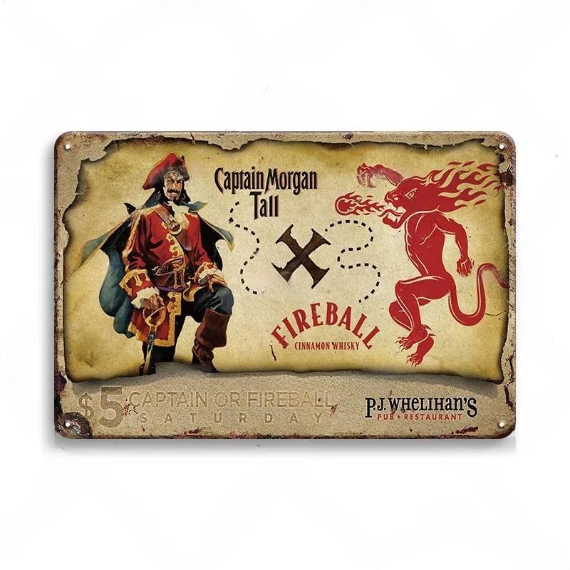 Vintage plechové cedule s rumem Captain Morgan, plakáty, nástěnná dekorace, retro kovová cedule, Havana Club, Bacardi, Kraken, plaketa, bar, kuchyně