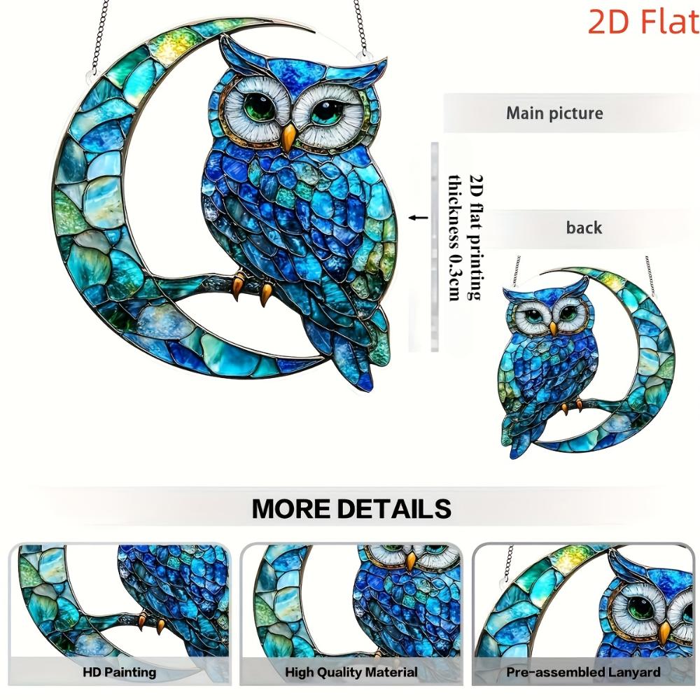 2D flat moon owl pendant, suitable for car, wall, garden, porch, bedroom, office, outdoor patio decoration\