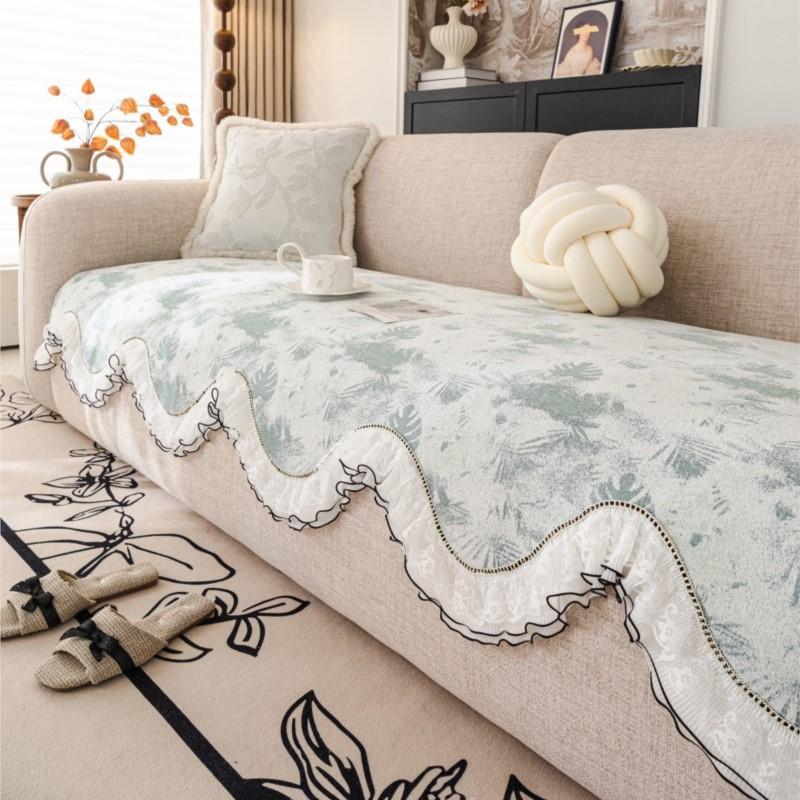 Vintage White Lace Elbow-rest Mats Chenille Loveseat Chair Pads Mid-Century Frech Aesthetic Anti-skid All-weather Plant Mattress Covers