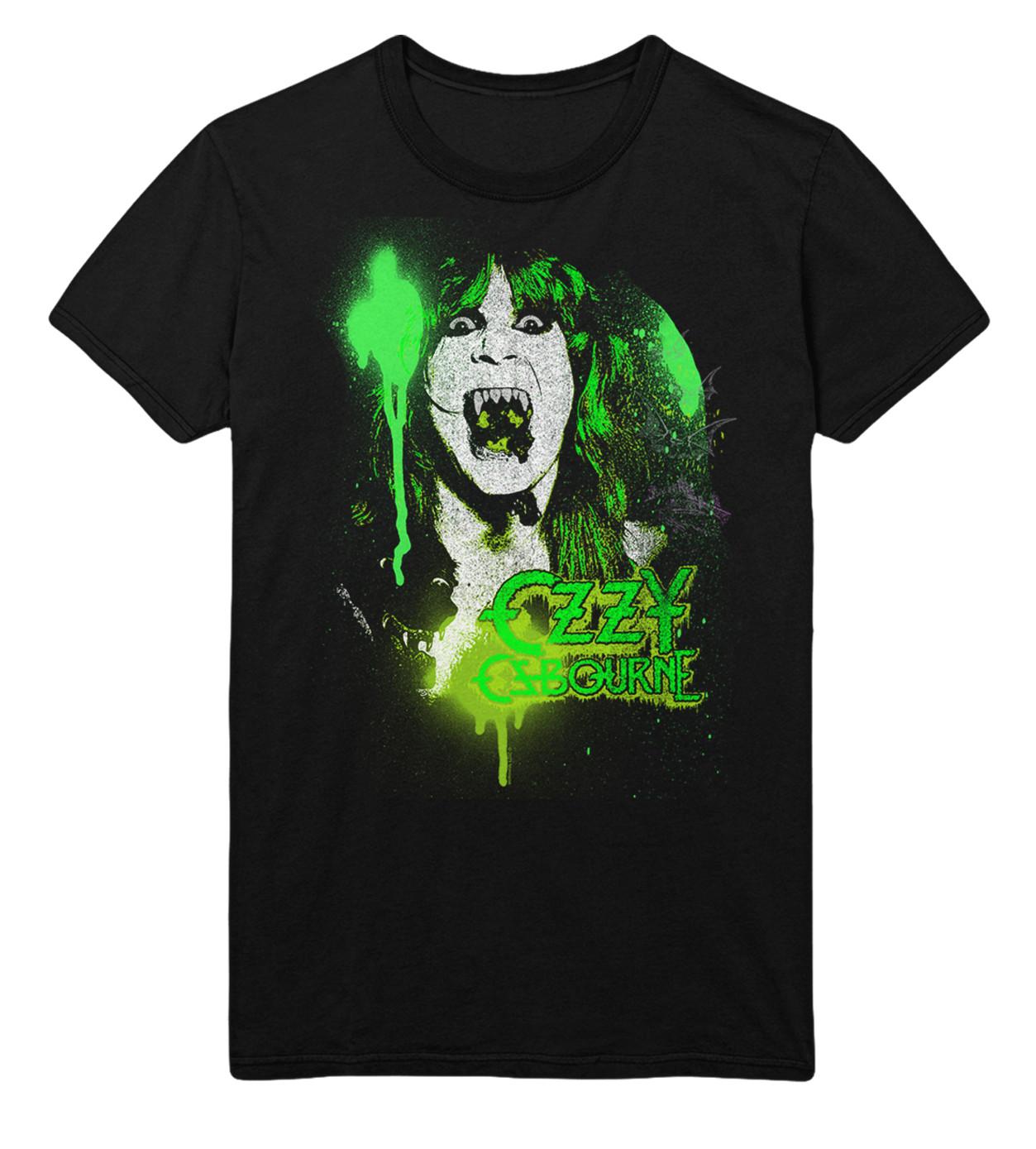 Stakes Ozzy Osbourne Green Screaming Jumbo Print T-Shirt T-Shirt Black New L