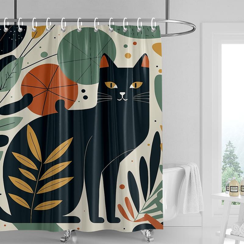 Cartoon cat waterproof shower curtain home decoration bathroom partition shower curtain 180x 200cm with 12 hooks