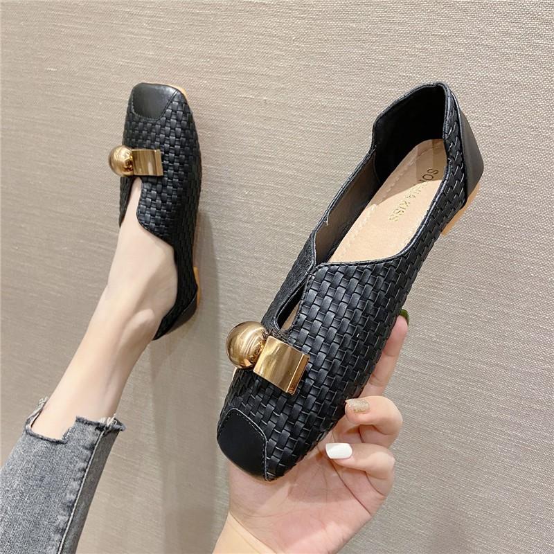 Fashion Retro square toe women's shoes large size soft bottom flat shoes spring and summer work shoes 2024