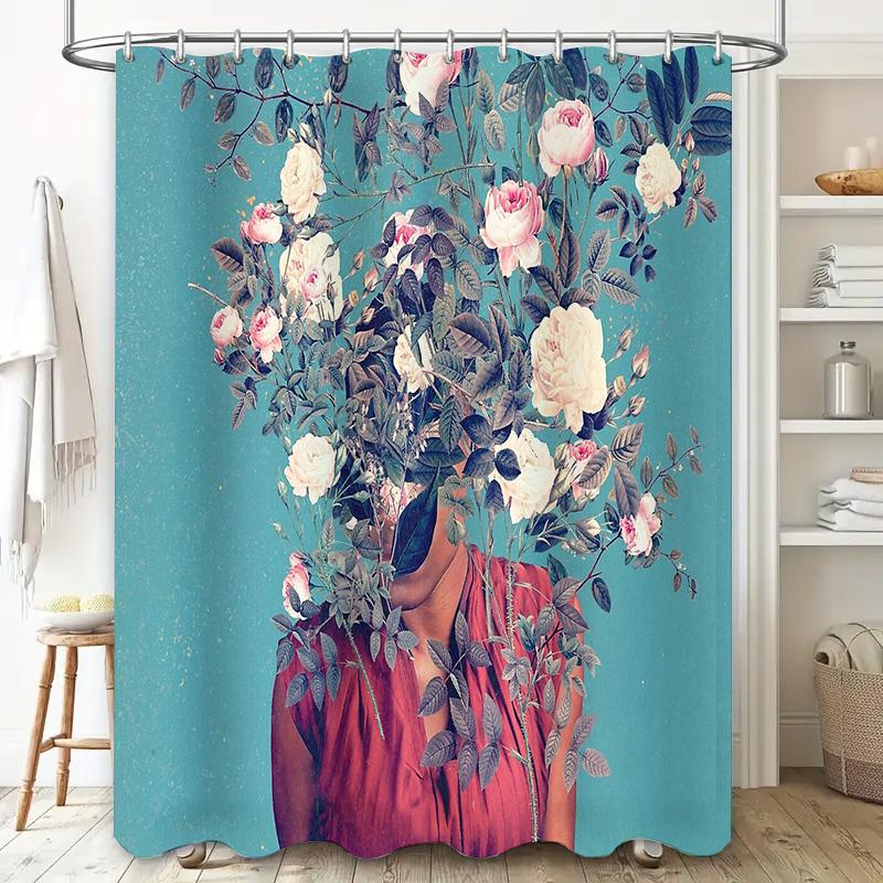 Floral Shower Curtain Botanical Nature Pattern Bathroom Decor Vintage Artistic Backdrop Waterproof Home Textile Modern Style