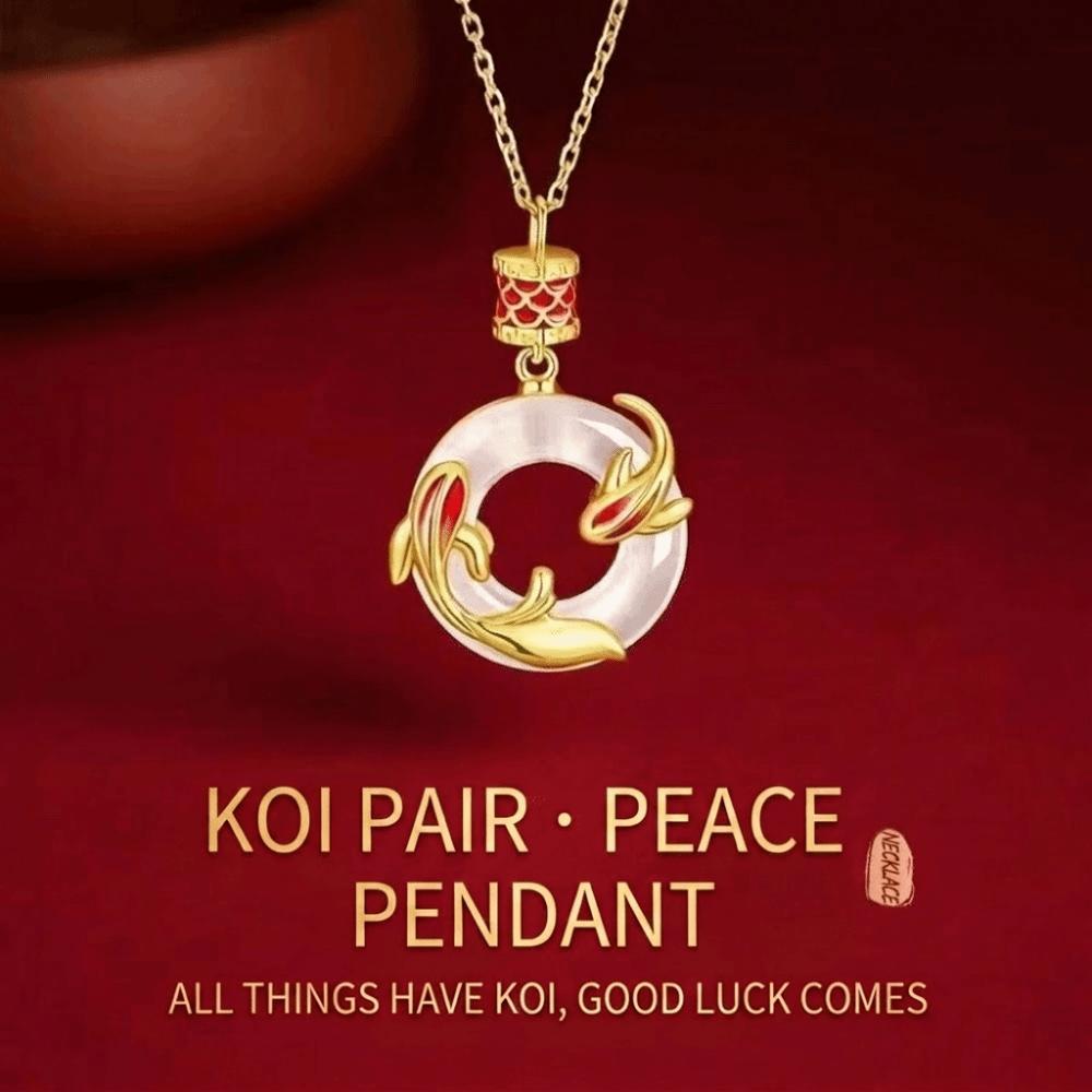 Hollow Round Koi Peace Buckle Necklace Chinese Style Lucky Pendant Gift for Women