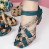 New Summer Top Cowhide Printing Spell Color Trend Sandals Open Toe Genuine Leather Sandals Thick Heel Women Sandal Shoes