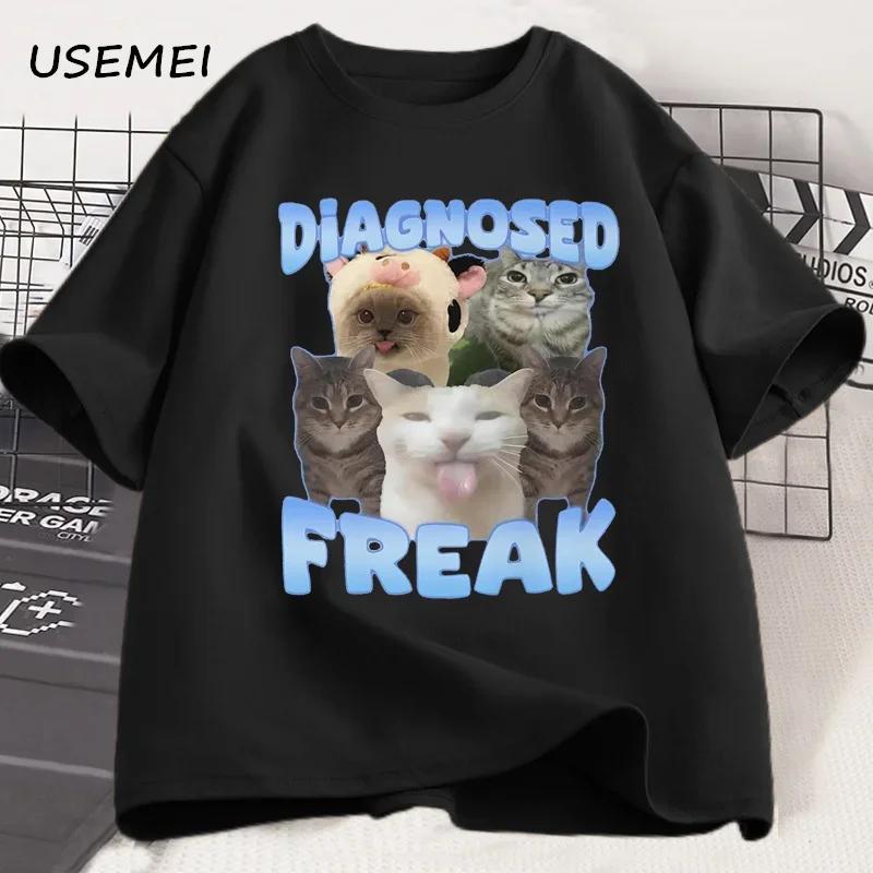 Diagnosed Freak Funny Cat Meme Tshirt Unisex Unisex Silly Cat Memes T Shirt Unisex Casual Round Neck Cotton Cat Tee Streetwear Tees