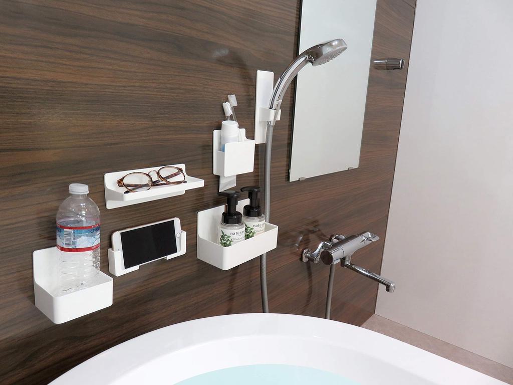 Towa Sangyo Bathroom Rack, White, Approx. 28.3 x 9.4 x 11.2 cm, Magnetic SQ, Bath Pocket, Wide, 39208