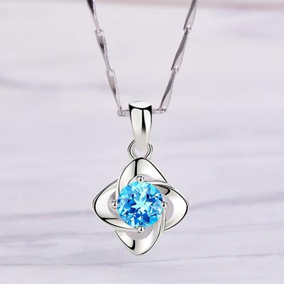 S925 Silver Plated Necklace for Women Clover Pendant Collarbone Chain Jewelry Gift for Girlfriend Wife Birthday