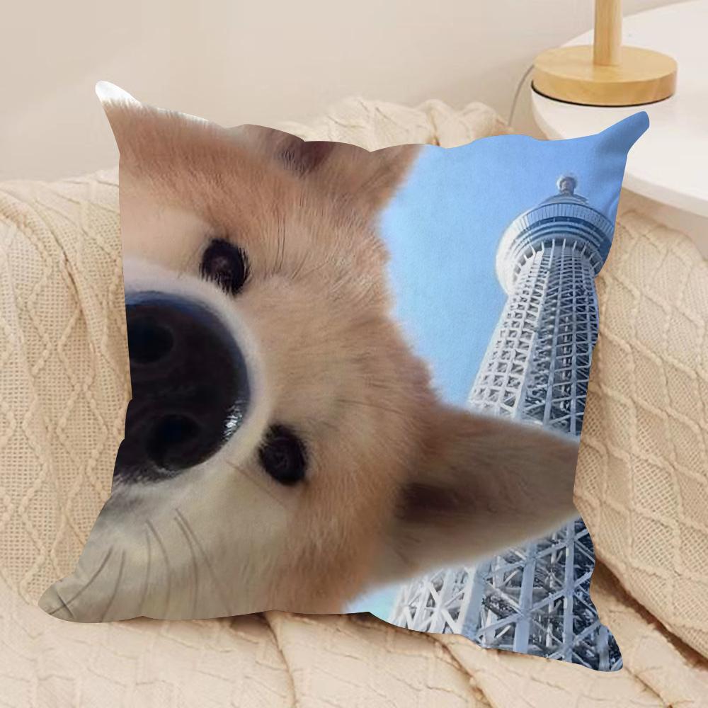 Cute Shiba Inu Cushion Cover Soft Plush Fabric Double-Sided Printed Sofa Cushion Cover for All Seasons Home Decor Gift