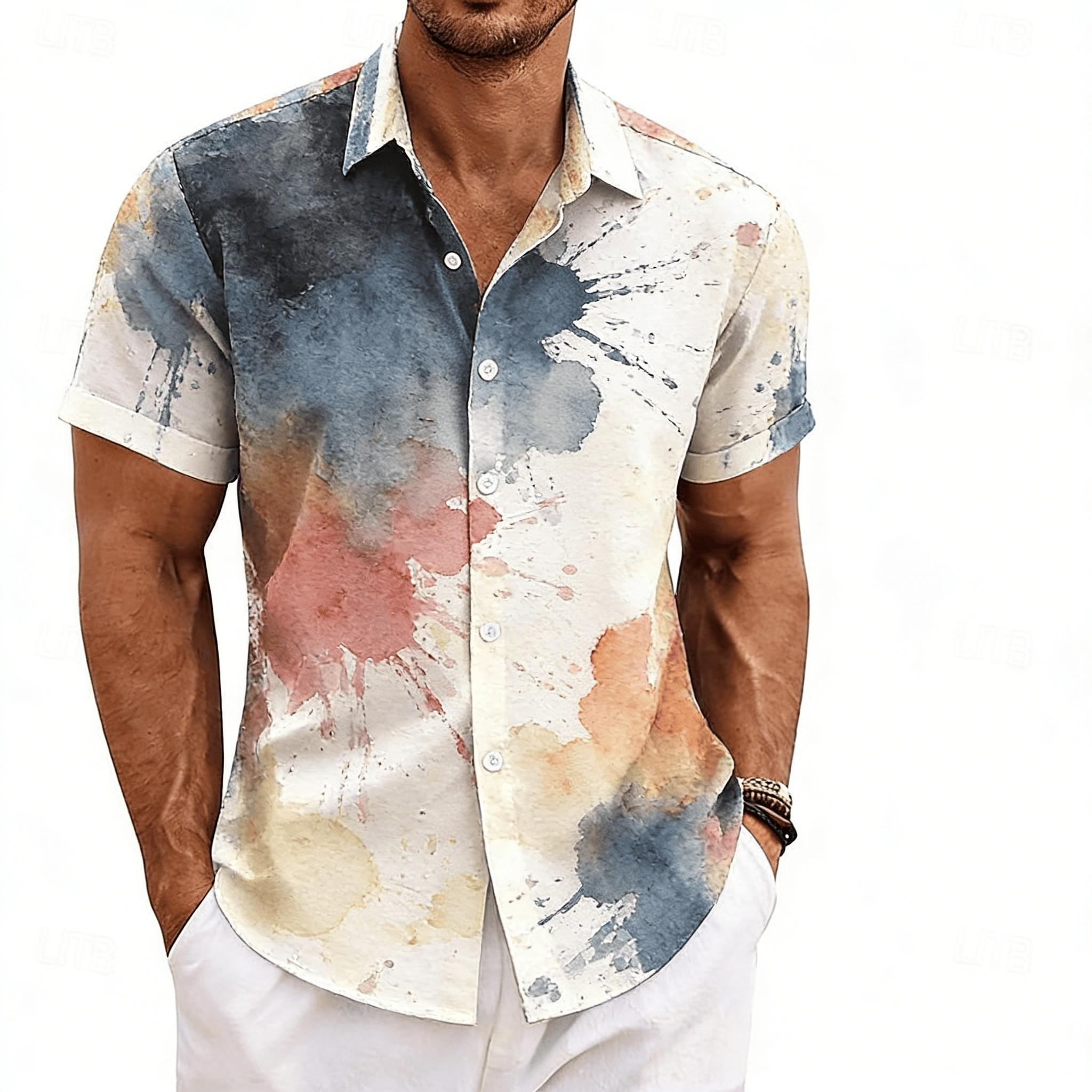 Leichte kurzärmelige Hemden für Herren mit Knopfleiste, Batik-Aquarell-Farbverlauf-Motiv-Verzierung, Mehrere erdtonfarbene lässige Urlaubsoptionen 3XL gray