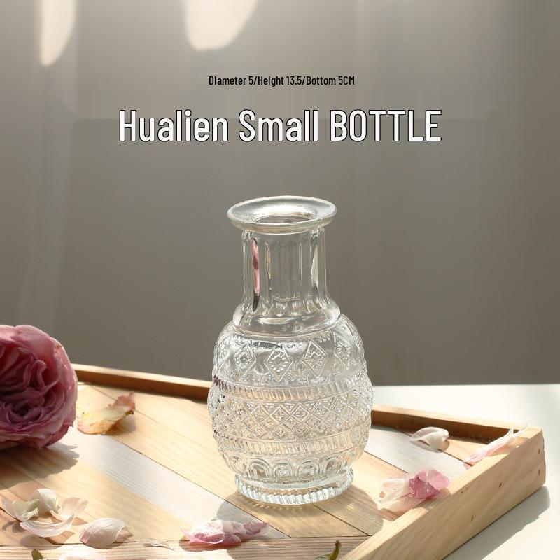 Retro Embossed Transparent Glass Vase: French-Inspired Luxury Home Decor for Living Room