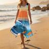 Sleeveless Casual Mid-Length Dress with Round Neck Irregular Hem Floral Print Comfortable Summer Dress for Women Beachwear