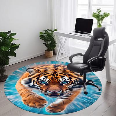 1pc Tiger Print Chair Carpet for Office Non-Slip, Machine Washable Rug for Office, Room - Holiday Decor, Machine Made Yy251016051