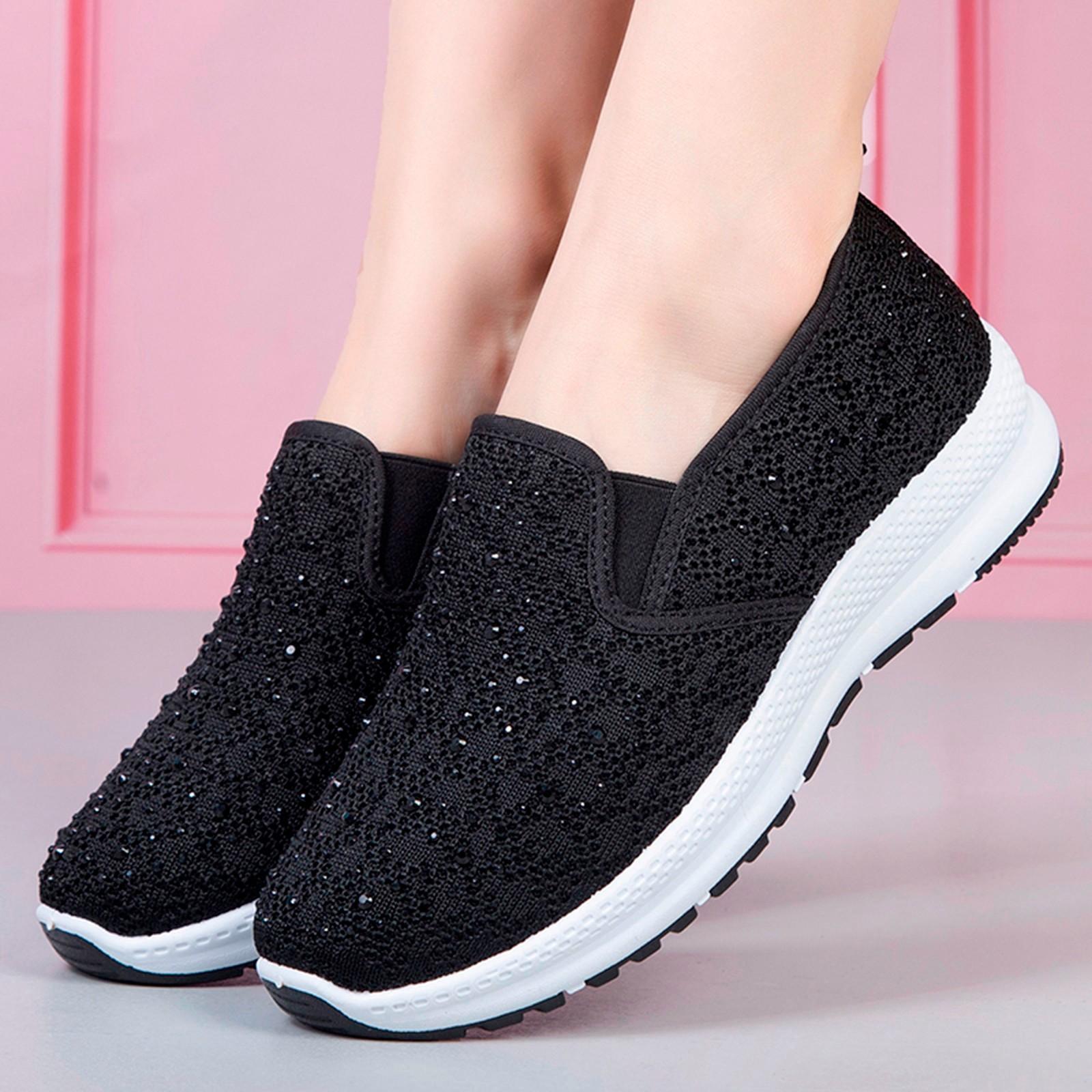 Женская женская спортивная обувь с сеткой и кристаллами дышащая обувь на плоской подошве 37 чёрный 1528₽