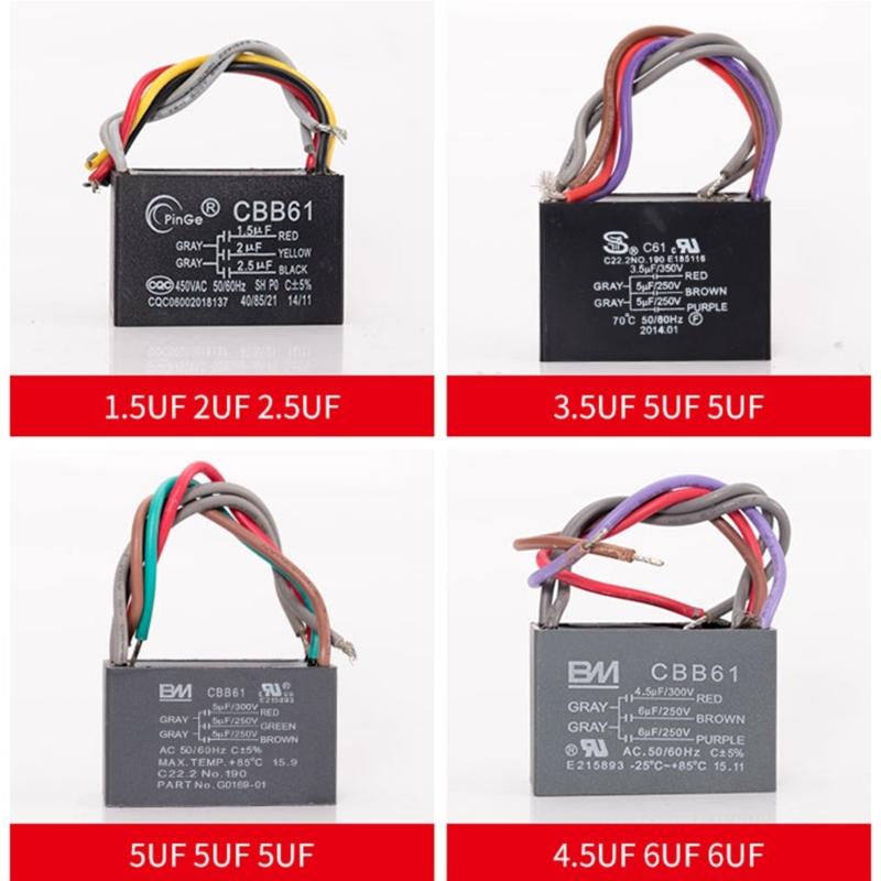 Capacitor para Ventilador de Teto CBB61 4.5+6+5UF 4.5+6+6UF 5+5+5UF 4+4+2.5UF 4+5+6UF 5 Fios 250V 50/60Hz Capacitor de Funcionamento do Motor