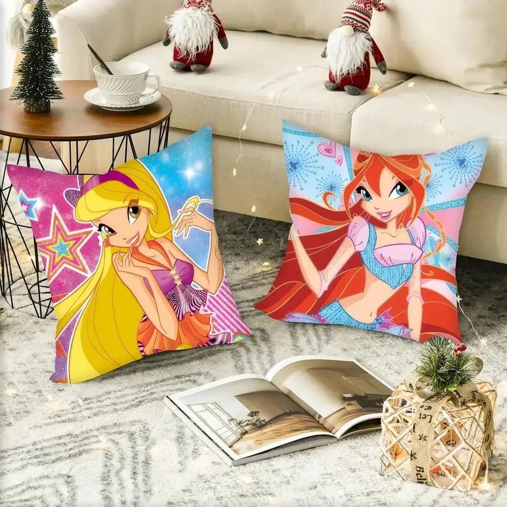 Sending Children Cute GirlS Cartoon W-Winx Pillow Case Square Pillow Bedroom Sofa Leisure Comfort Cushion Car Home Decoration