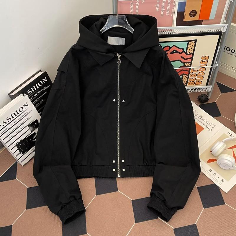 Vintage Faux Two-Piece Hooded Jacket Men Women Streetwear Style Casual Outerwear Fall