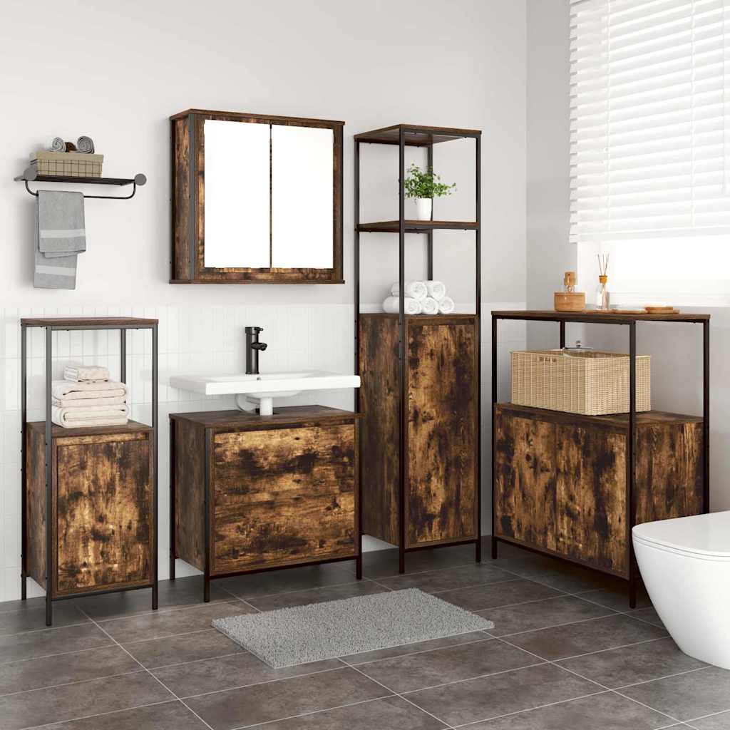Bathroom Furniture Set with Shelf with Door 5 Pcs Brown Wood Based Material