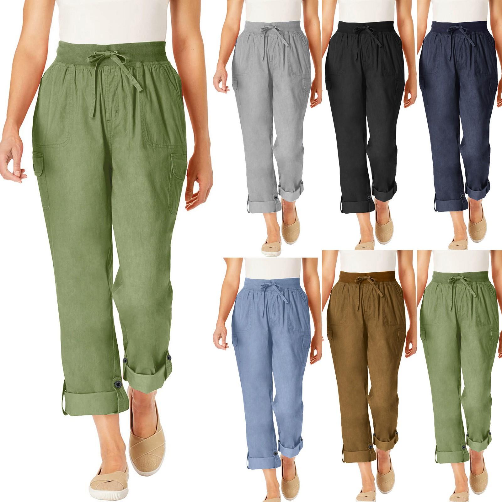 

Женские свободные брюки-карго с завязками на талии, летние повседневные легкие брюки, брюки с карманами