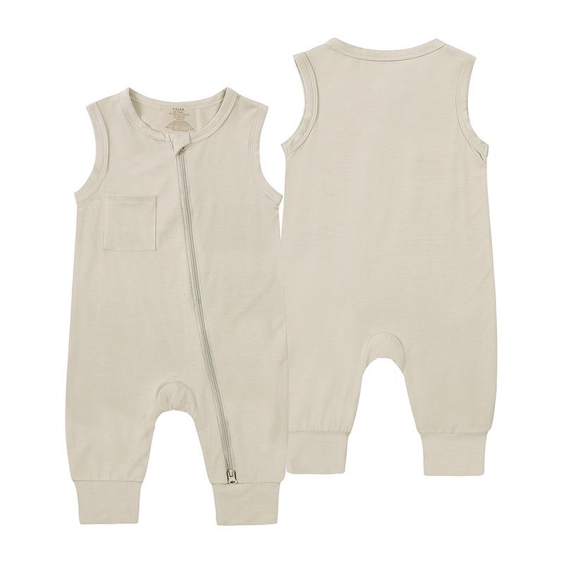 Korean Style Sleeveless Bamboo Infant Romper - Solid Color Summer Baby Onesie