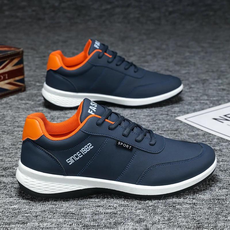 

Men s Casual Shoes Synthetic Leather Spring Sports Lightweight Sneakers Comfortable Lace-Up Vulcanized Footwear sneakers men 39