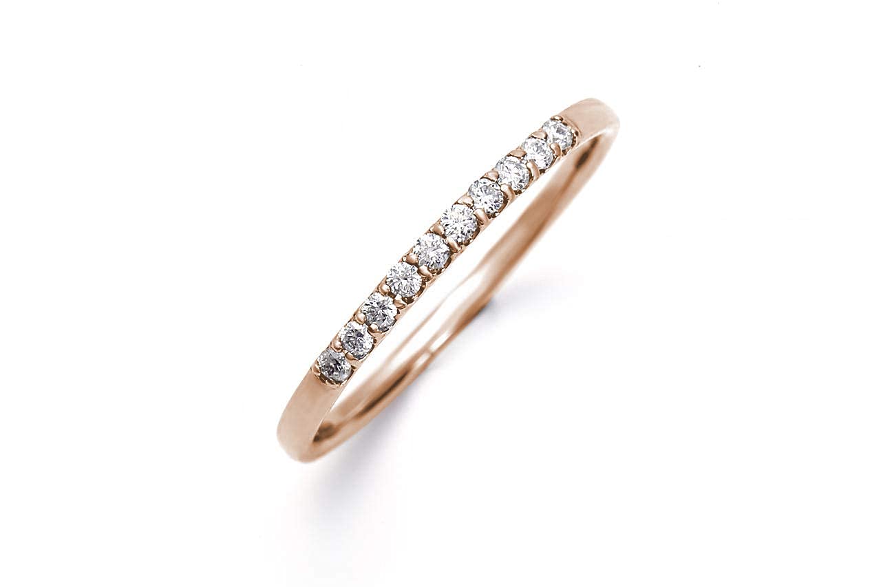 

LEGAN Half Eternity Size 7 in 18K Pink Gold Natural Diamond Engagement Ring for Made in Japan Ring, [10 0.1ct Diamonds] Women,