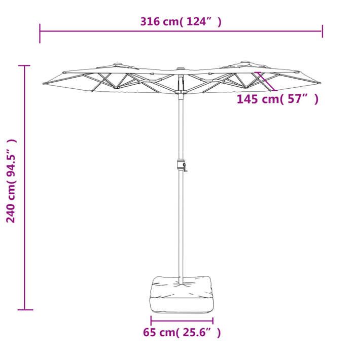 VidaXL Double Head Garden Parasol with LED, Patio Sunshade, Sun Shelter, Beach Parasol Terrace Outdoor, 362972