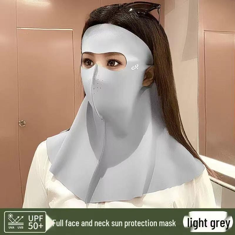 Women s UV Protection Facekini: Breathable Ice Silk Sunshade and Neck Cover светло-серый