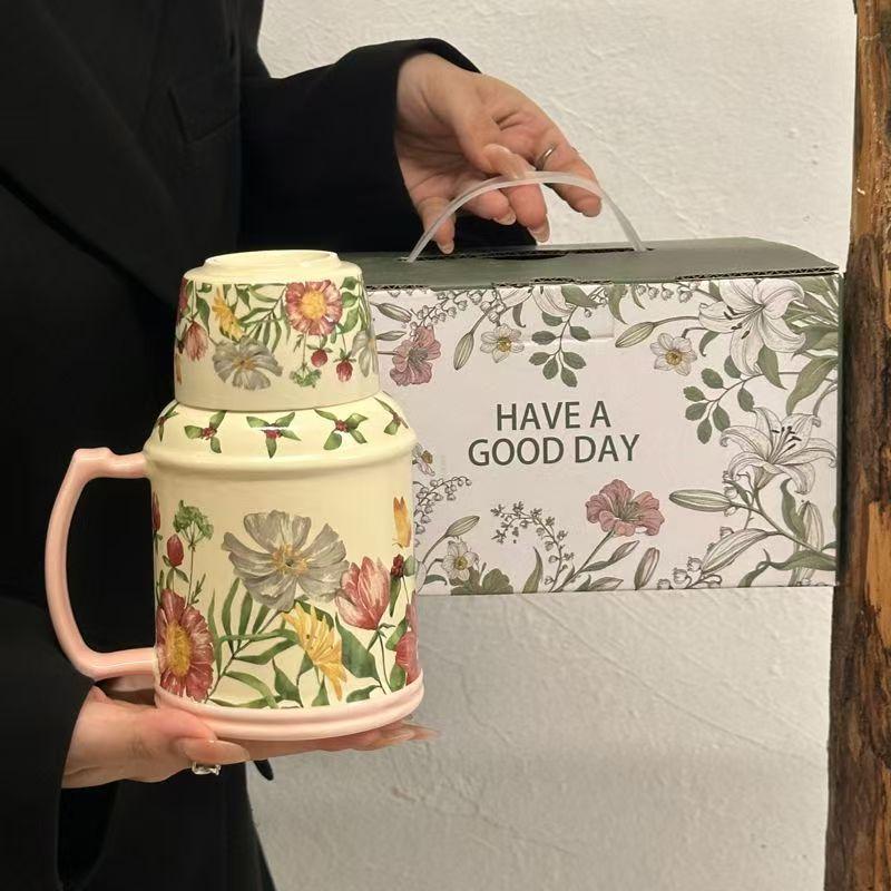 Retro Design Wind Chimes Flower Kettle Cup Set, Afternoon Tea Ceramic Cup, High-End Sense, Large-Capacity Teacup With Lid