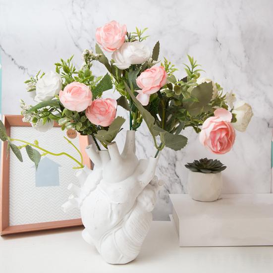 Hjerte Blomstervase Menneskelig Hjerte Organ Form Harpiks Vase Borddekor Blomsterholder for Hjemmekontor Skrivebord Stue