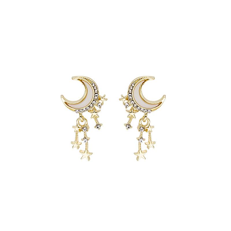 New Product Fashion Temperament Popular Model Moon Star Fringed Earrings Diamond Stud Earrings Jewelry