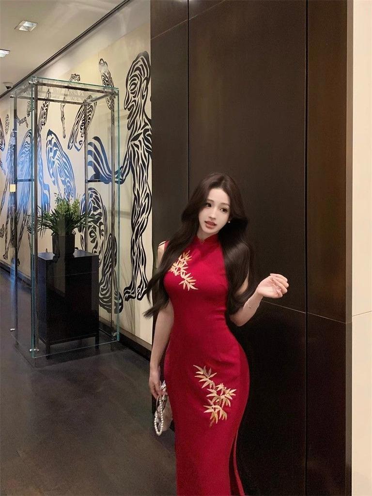 Noul stil național chinezesc cheongsam îmbunătățit temperament celebritate soră regală rochie high-end rochie talie subțire rochie șold