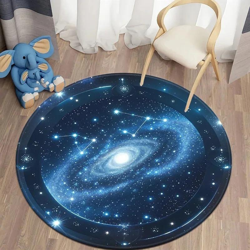 Galaxy Theme Round Carpet Exclusive for Cosmic Astronomy Enthusiasts, Soft Non-Slip Durable Floor Mat Decorative Carpet