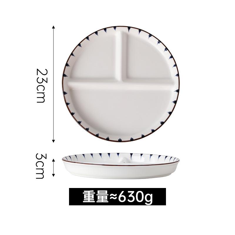 Japanese Creative Three-grid Dining Plate Household Ceramic Seasoning Plate Soup Bowl Vegetable Plate Breakfast Plate Set
