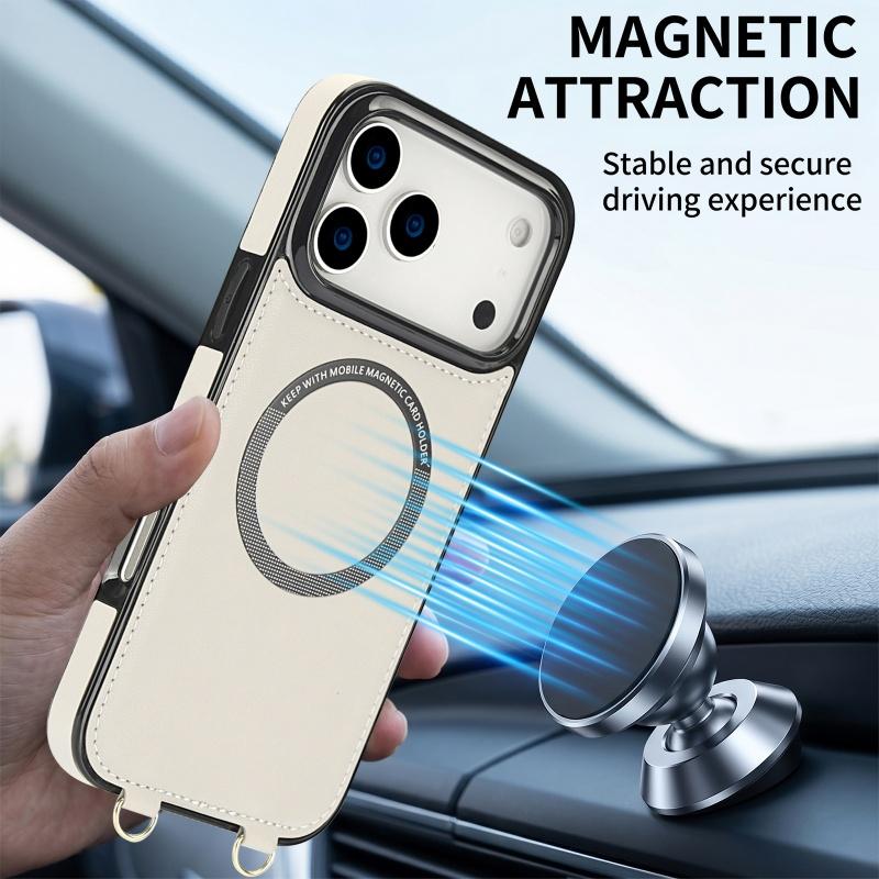 For iPhone 18 Pro Max 17 Air 17E 16E 16 Plus 15 14 13 12 11 Magnetic Leather Wallet Card Phone Case Crossbody Lanyard Flip Cover